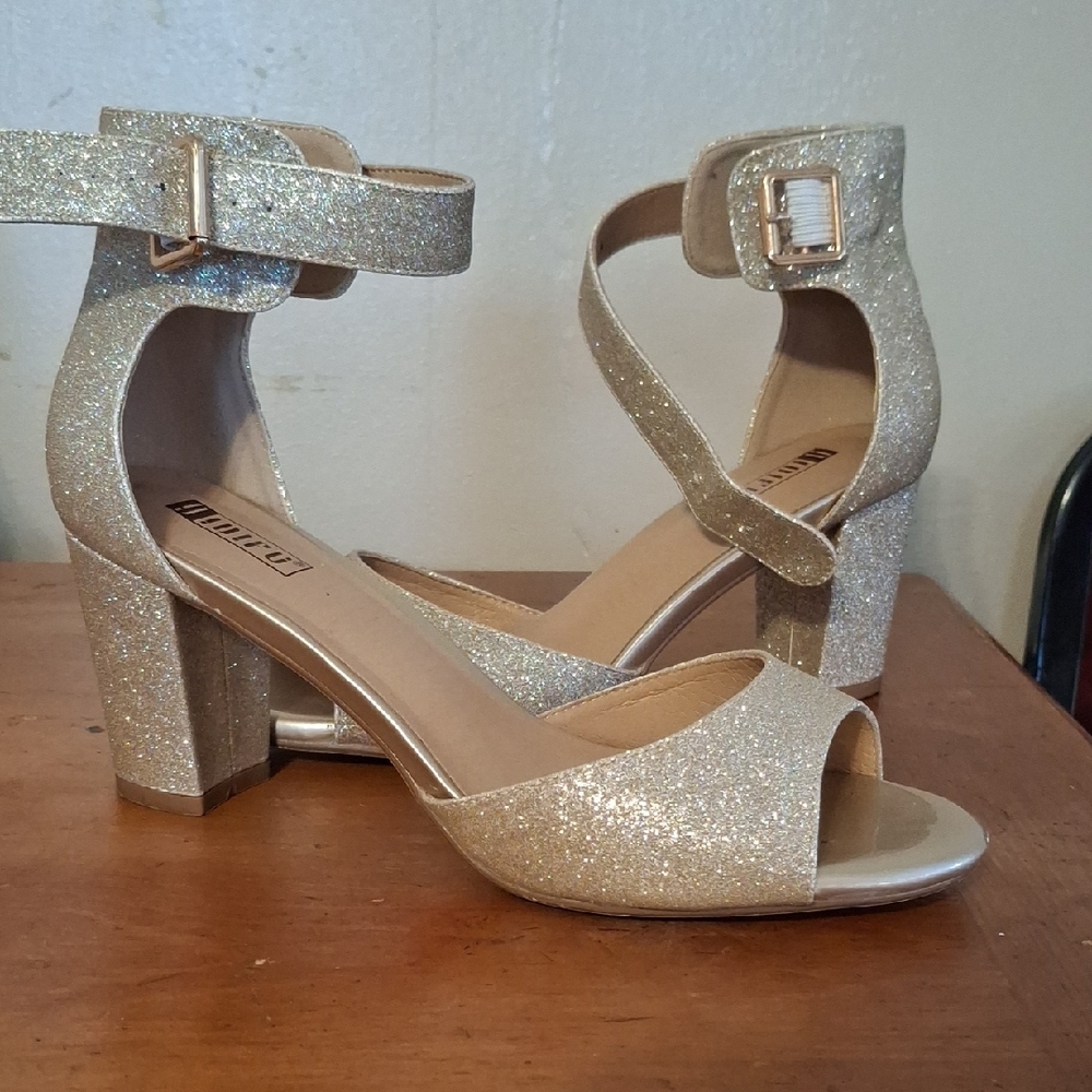 Glittery Gold Heeled Sandals